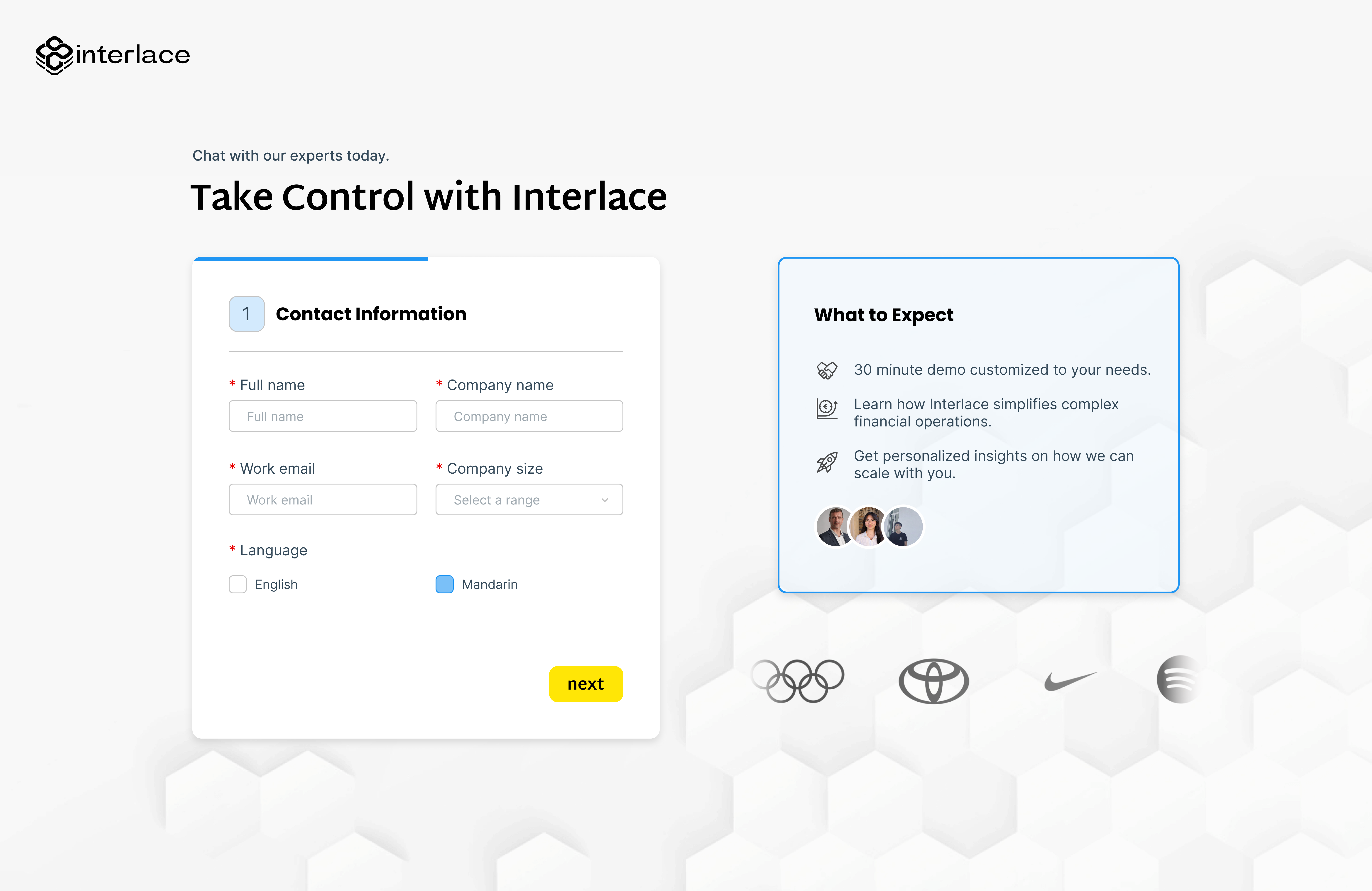 Two-step form with meeting context